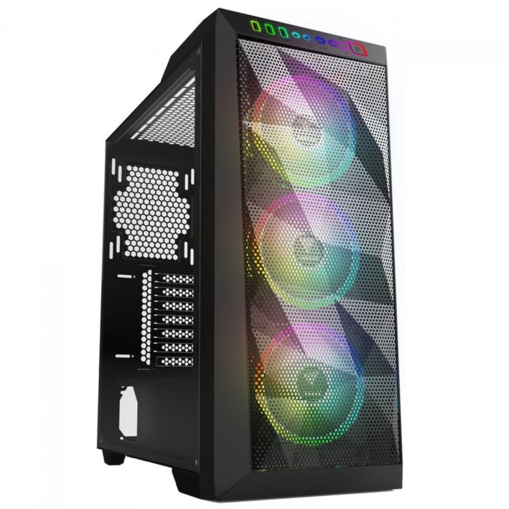 GAMDIAS ATX Mid Tower - Carcasa Para Computadora De Videojuegos Con Vidrio Templado Lateral, 4 Ventiladores ARGB De 4.724 In Y Sincronización Con Placa Base RGB De 5 V